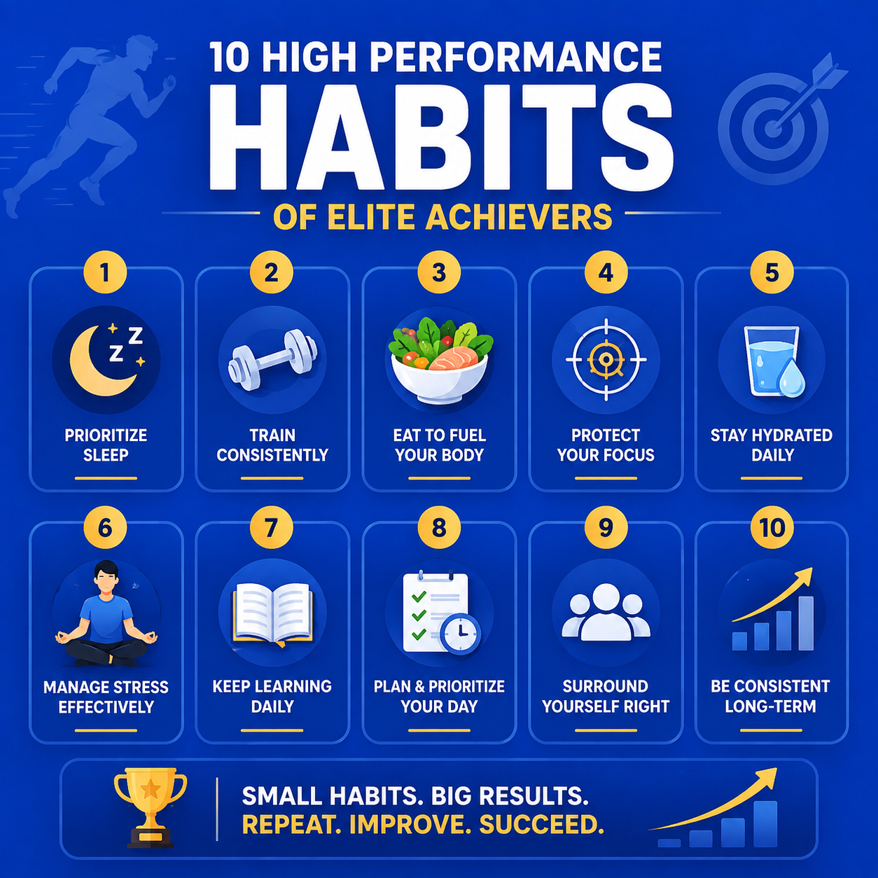 Infographic showing 10 high performance habits of elite achievers